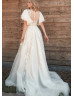 Flutter Sleeves Ivory Lace Tulle Garden Wedding Dress